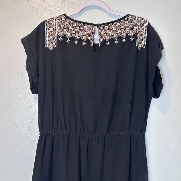 Madewell Women's Size 10 Dress Starflower Embroidered Black 100% Silk - Picture 11 of 13